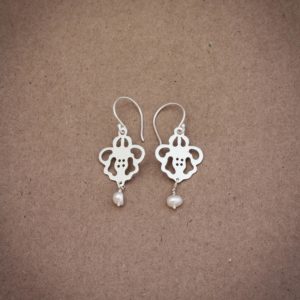 Silver Lace design and Pearl Earrings